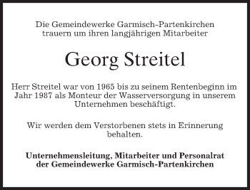 Traueranzeige von Georg Streitel von merkurtz