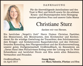 Traueranzeige von Christiane Sturz von merkurtz