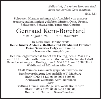 Traueranzeige von Gertraud Kern-Borchard von merkurtz