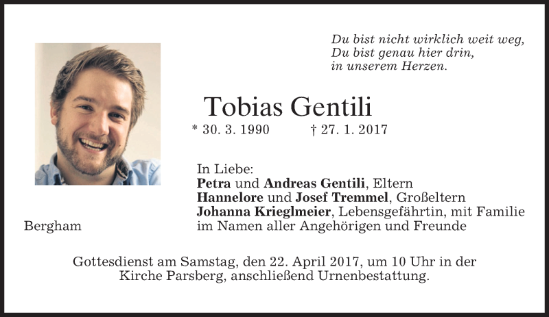  Traueranzeige für Tobias Gentili vom 21.04.2017 aus merkurtz