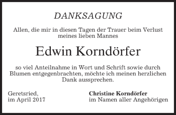 Traueranzeige von Edwin Korndörfer von merkurtz