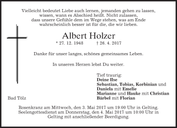 Traueranzeige von Albert Holzer von merkurtz