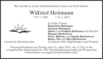 Traueranzeige von Wilfried Heitmann von merkurtz