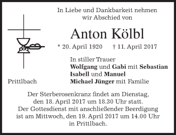 Traueranzeige von Anton Kölbl von merkurtz
