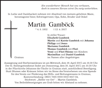Traueranzeige von Martin Gamböck von merkurtz