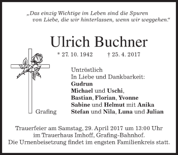 Traueranzeige von Ulrich Buchner von merkurtz
