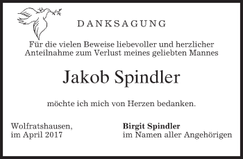 Traueranzeige von Jakob Spindler von merkurtz