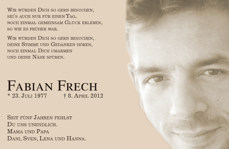  Traueranzeige für Fabian Frech vom 08.04.2017 aus merkurtz