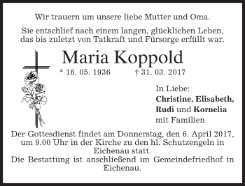 Traueranzeige von Maria Koppold von merkurtz