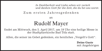 Traueranzeige von Rudolf Mayer von merkurtz