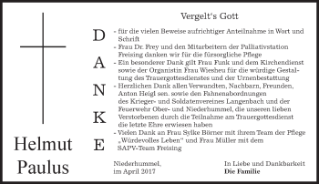 Traueranzeige von Helmut Paulus von merkurtz