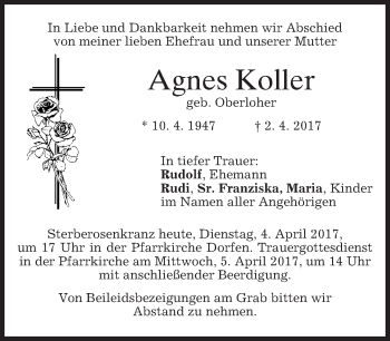 Traueranzeige von Agnes Koller von merkurtz