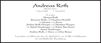 Traueranzeige von Andreas Roth von merkurtz