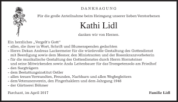 Traueranzeige von Kathi Lidl von merkurtz