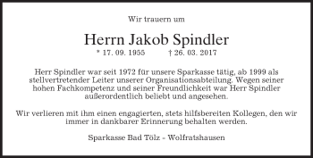 Traueranzeige von Jakob Spindler von merkurtz