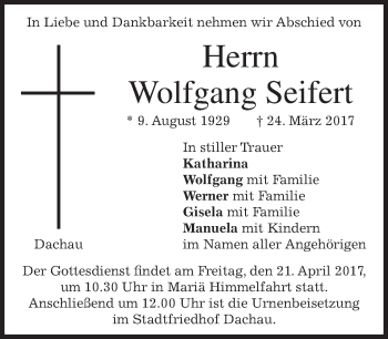 Traueranzeige von Wolfgang Seifert von merkurtz