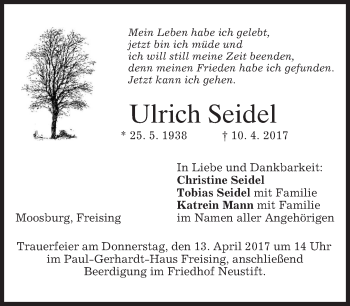 Traueranzeige von Ulrich Seidel von merkurtz