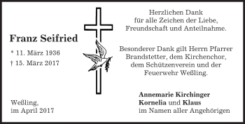 Traueranzeige von Franz Seifried von merkurtz