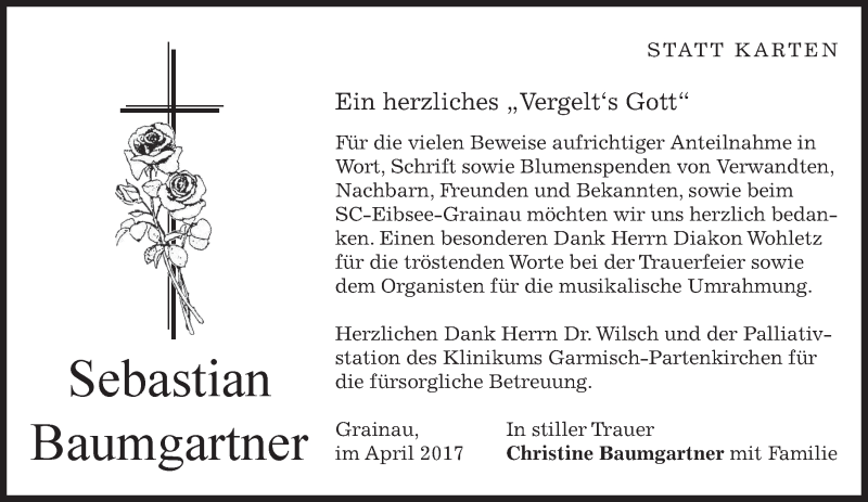  Traueranzeige für Sebastian Baumgartner vom 22.04.2017 aus merkurtz