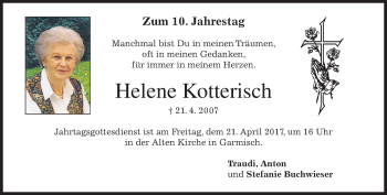 Traueranzeige von Helene Kotterisch von merkurtz