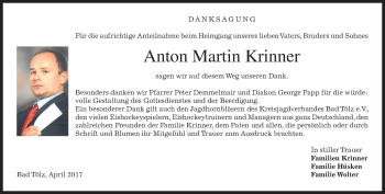 Traueranzeige von Anton Martin Krinner von merkurtz