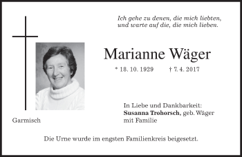 Traueranzeige von Marianne Wäger von merkurtz