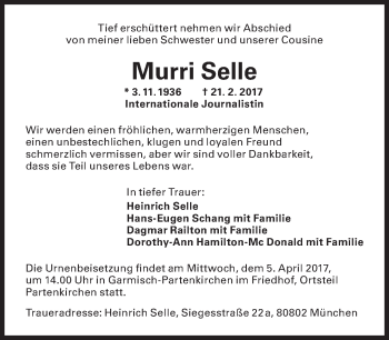 Traueranzeige von Murri Seile von merkurtz