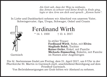 Traueranzeige von Ferdinand Wirth von merkurtz