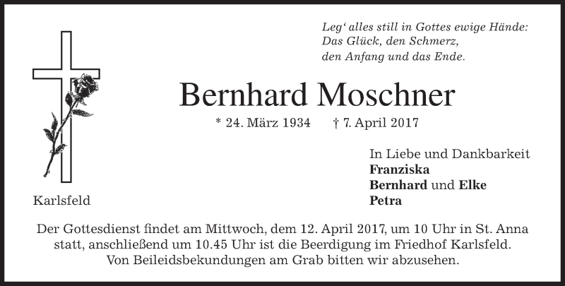  Traueranzeige für Bernhard Moschner vom 10.04.2017 aus merkurtz