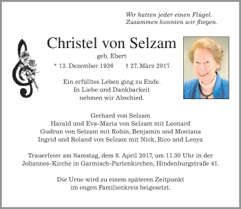 Traueranzeige von Christel von Selzam von merkurtz