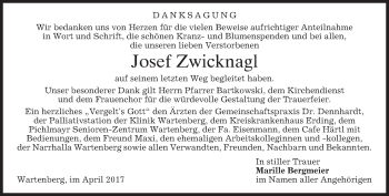 Traueranzeige von Josef Zwicknagl von merkurtz