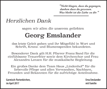 Traueranzeige von Georg Emslander von merkurtz