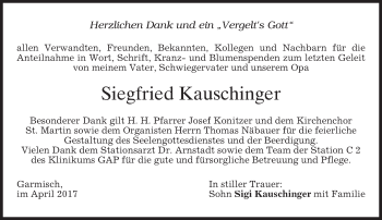 Traueranzeige von Siegfried Kauschinger von merkurtz