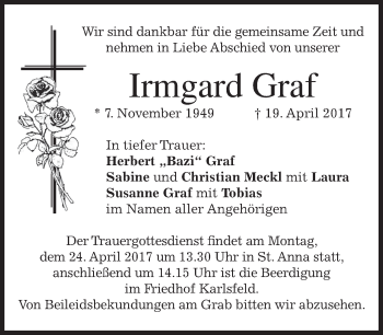 Traueranzeige von Irmgard Graf von merkurtz