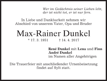 Traueranzeige von Max-Rainer Dunkel von merkurtz