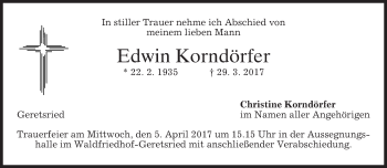 Traueranzeige von Edwin Korndörfer von merkurtz
