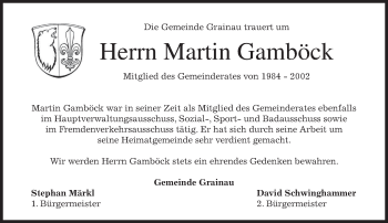 Traueranzeige von Martin Gamböck von merkurtz