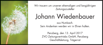 Traueranzeige von Johann Wiedenbauer von merkurtz