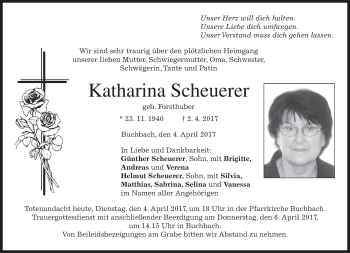 Traueranzeige von Katharina Scheuerer von merkurtz