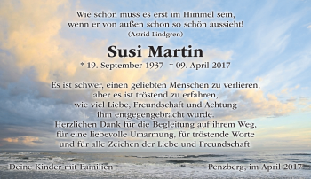 Traueranzeige von Susi Martin von Das Gelbe Blatt Penzberg