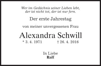 Traueranzeige von Alexandra Schwill von merkurtz