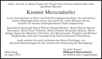 Traueranzeige von Kasimir Merzendorfer von merkurtz