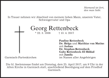 Traueranzeige von Georg Rettenbeck von merkurtz