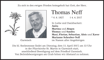 Traueranzeige von Thomas Neff von merkurtz
