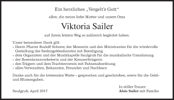 Traueranzeige von Viktoria Sailer von merkurtz