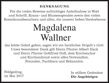 Traueranzeige von Magdalena Wallner von merkurtz