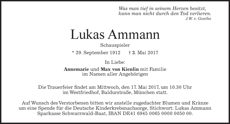  Traueranzeige für Lukas Ammann vom 06.05.2017 aus merkurtz