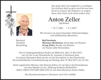 Traueranzeige von Anton Zeller von merkurtz