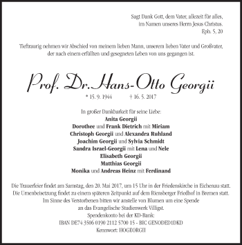 Traueranzeige von Hans-Otto Georgii von merkurtz