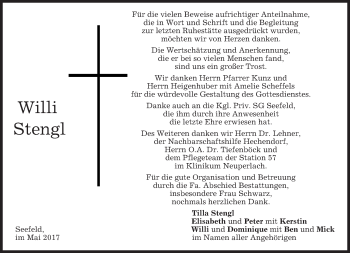 Traueranzeige von Willi Stengl von merkurtz